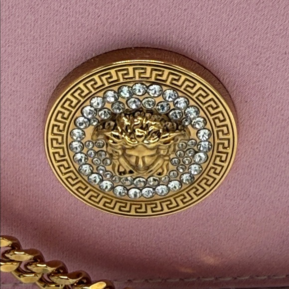 Versace Medusa Crystal Chain Crossbody Pink Satin Fabric - Picture 5 of 16